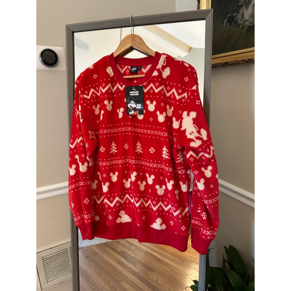 Walt Disney World Disneyland Christmas Mickey Sweatshirt Adult Large Red/White - Picture 2 of 6